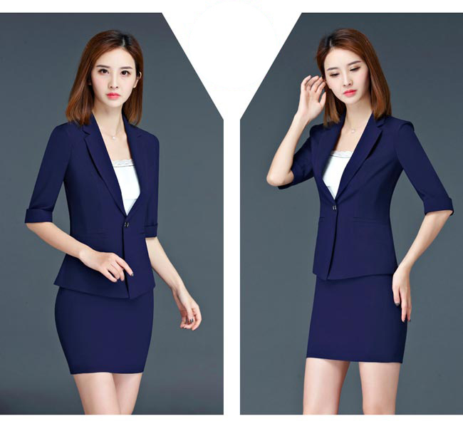 深藍色商場營業員工作服款式模特展示圖二