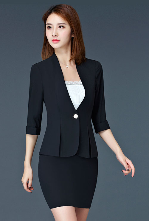 黑色款女營業員工作服圖片